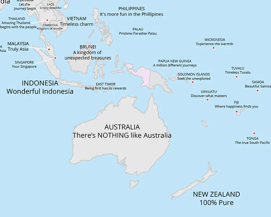 Unique Map Shows Tourism Slogans Of Countries Around The World - BoredWon